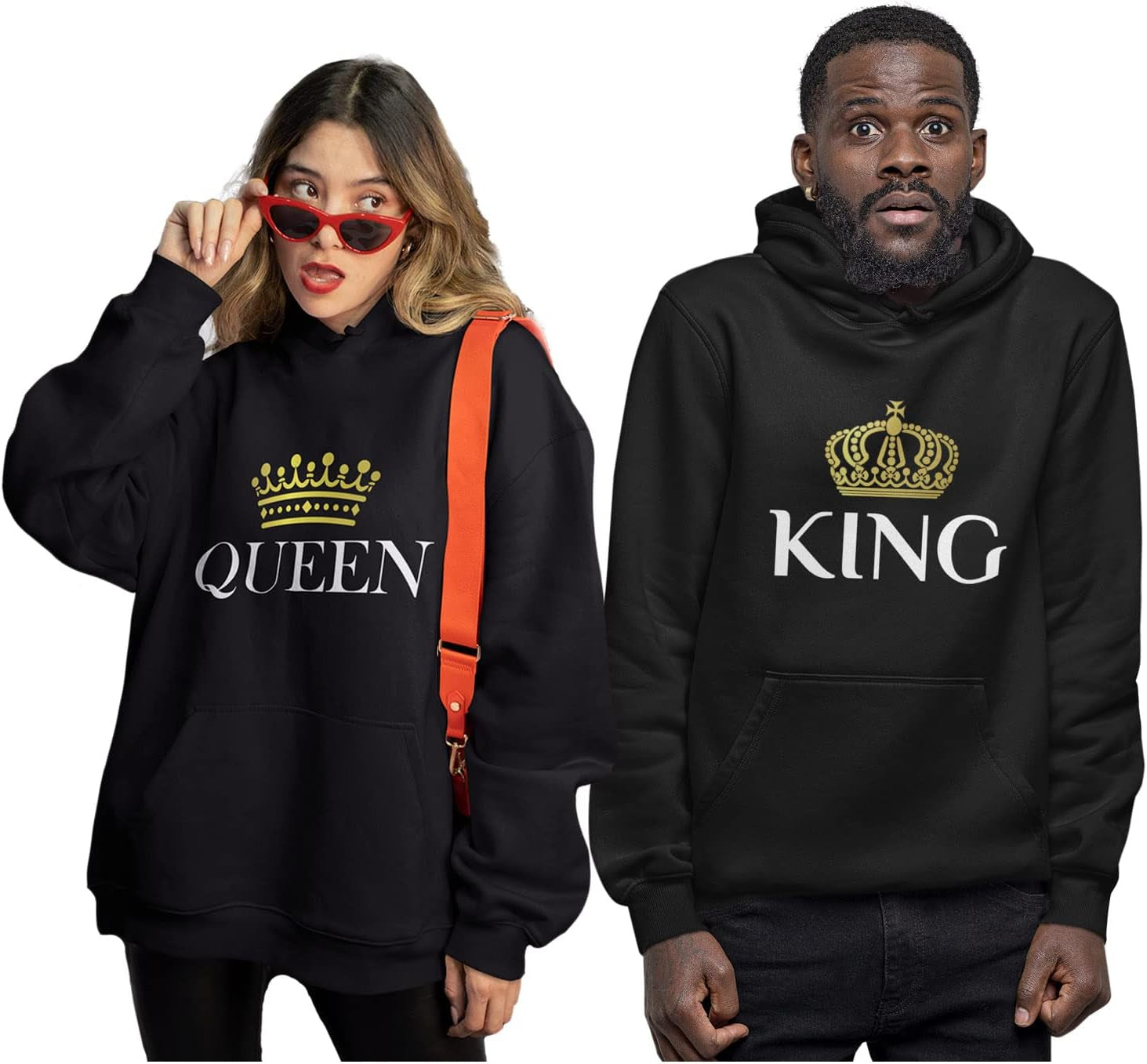 Matching King & Queen Couple Hoodies - Perfect Valentine's Day Gift for Him & Her - Black, Women Large/Men Medium